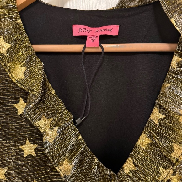 NWOT Betsey Johnson Women's Faux-Wrap Metallic Star Dress - Picture 3 of 7